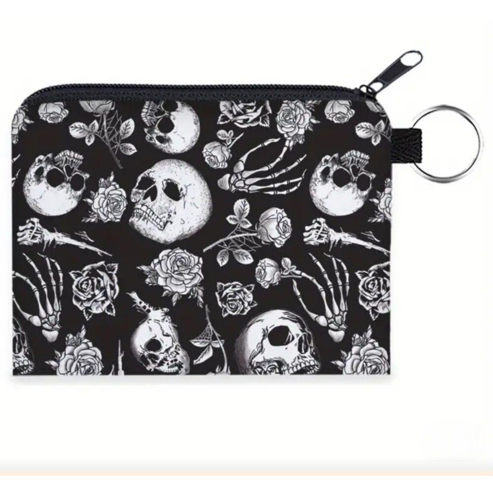 Black Skull key chain coin purse, zip‎ pouch skulls